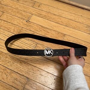 Michael Kors Monogram Black Belt with Embellished Silver Logo Buckle